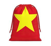 Vietnamese Flag Print Christmas Drawstring Gift Bags, Xmas Holiday Fabric Gift Wrapping Bag For Party, Size-L