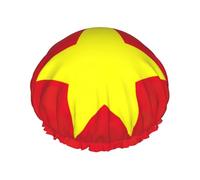Vietnamese Flag Print Large Size Waterproof Shower Cap For Women And Men Reusable Lightweight Soft Hat