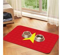 Vietnamese Flag Print Pet Food Mat Absorbent Non Slip PU Leather Feeding Mat for Dogs Cats Rubber Bottom