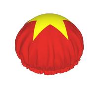 Vietnamese flag Printed shower cap, reusable, double-layered design, suitable for women to wrap their hair, wash their face, and apply face masks.