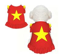Vietnamese flag Ruffle Dog Dress Frilly Sleeveless Breathable Summer Party for Small Dogs Cats XS