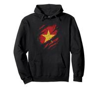 Vietnamese Flag Torn Effect Vintage Look Pullover Hoodie