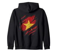 Vietnamese Flag Torn Effect Vintage Look Zip Hoodie