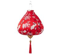 Vietnamese Lantern Oval Silk Lantern Oriental Chinese Hanging Lantern Iron Frame Lanterns Vintage Floral Pattern Festival Lantern(Rojo,14 inch)