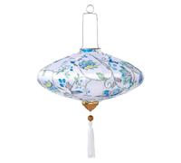 Vietnamese Lantern Oval Silk Oriental Hanging Cloth Vintage Floral Pattern Lantern Antique Lantern Chinese Traditional Lantern(Blue,12inch)