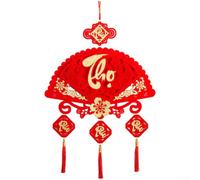 Vietnamese New Year Decorations, 44x72cm Flannel Fan-Shaped Hanging Ornament with Five Blessings Motif, Festive Home Décor for Spring Festival and Family Celebrations(Thọ)