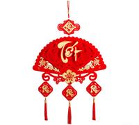 Vietnamese New Year Decorations, 44x72cm Flannel Fan-Shaped Hanging Ornament with Five Blessings Motif, Festive Home Décor for Spring Festival and Family Celebrations(Lunar New Year)