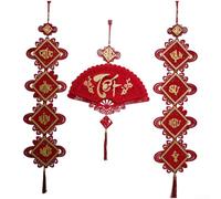 Vietnamese New Year Fan Shaped Flannel Hanging Ornament, 1-Pack Red Lunar Festival Decor with Traditional Tet Symbols for Home and Office Spring Celebration