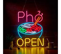 Vietnamese Pho Open Neon Sign Dimmable USB Powered LED Ramen Bowl Open Signs for Restaurant Business Food Truck Kitchen Wall Decor Light