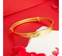 Vietnamese Sand Gold Copper Bracelet for Women with Four Leaf Clover Motif Adjustable Push Pull Fit Lightweight Electroplated Summer Jewelry (V)