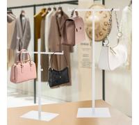 Vietrey Purse Display Stand T Shaped, Countertop Jewelry/Scarf/Handbag T-Bar Display Stand, Tabletop Double Hook Hanging Stands for Long Necklaces, Metal with Adjustable Height (White, 2Pcs)