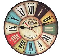 VieVogue Retro Wooden Wall Clock, Large Vintage Rustic Colorful Non -Ticking Silent Quiet Decorative Wood Clck for Gift Home Office Kitchen Nursery Living Room Bedroom
