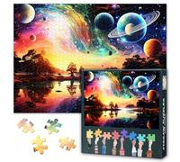 View 1000 Piece Puzzles for Adults, Fantasy Landscape with Planet and Trees on the Shore of the Lake Jigsaw Puzzles, Imaginary Landscapes Impossible Puzzle, 19.5 x 27.5 Inch
