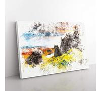 View From The Old Man Of Storr In The Isle Of Skye Watercolour Modern Canvas Wall Art Print Ready to Hang, Framed Picture for Living Room Bedroom Home Office Décor, 76x50 cm (30x20 Inch)