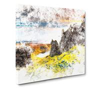 View from the Old Man of Storr in the Isle of Skye Watercolour Modern Canvas Wall Art Print Ready to Hang, Framed Picture for Living Room Bedroom Home Office Décor, 20x20 Inch (50x50 cm)