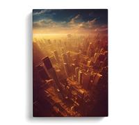 View Of A City Skyline No.2 Purple, Peach, Brown Canvas Print | Gallery Wrapped 30mm Frame Wall Art | 30x20 inches | Ready to Hang | Contemporary Cityscape Picture | Living Room Bedroom Lounge Office