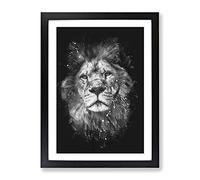View Of A Lion Paint Splash Modern Framed Wall Art Print, Ready to Hang Picture for Living Room Bedroom Home Office Décor, Black A4 (34 x 25 cm)