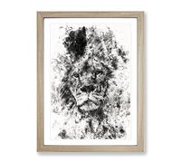 View Of A Lion Watercolour Modern Framed Wall Art Print, Ready to Hang Picture for Living Room Bedroom Home Office Décor, Oak A2 (64 x 46 cm)