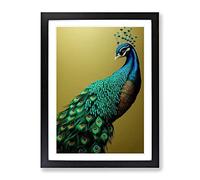 View Of A Peacock No.3 Framed Print | A2 Black Framed Wall Art | Ready to Hang | Modern Animal Picture | Living Room Bedroom Lounge Office