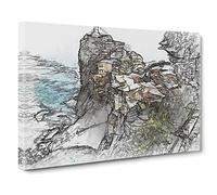 View Of Cinque Terre In Italy Canvas Print | Gallery Wrapped 30mm Frame Wall Art | 24x16 inches | Ready to Hang | Modern Picture | Living Room Bedroom Lounge Office