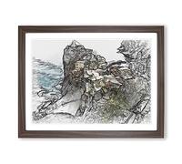 View Of Cinque Terre In Italy In Abstract Modern Art Framed Print | A4 Walnut Framed Wall Art | Ready to Hang | Abstract Fantasy Picture | Living Room Bedroom Lounge Office