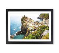 View of Cinque Terre in Italy Painting Framed Print | A2 Black Framed Wall Art | Ready to Hang | Modern Historical Picture | Living Room Bedroom Lounge Office