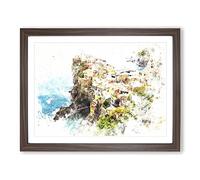 View Of Cinque Terre In Italy Watercolour Modern Framed Print | A4 Walnut Framed Wall Art | Ready to Hang | Modern Historical Picture | Living Room Bedroom Lounge Office