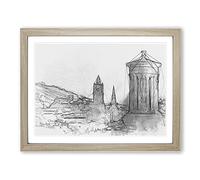 View Of Edinburgh Skyline In Abstract Modern Art Framed Print | A2 Oak Framed Wall Art | Ready to Hang | Abstract Cityscape Picture | Living Room Bedroom Lounge Office