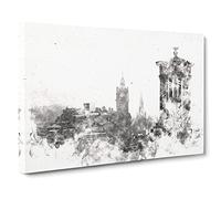 View Of Edinburgh Skyline Watercolour Canvas Print | Gallery Wrapped 30mm Frame Wall Art | 30x20 inches | Ready to Hang | Modern Cityscape Picture | Living Room Bedroom Lounge Office