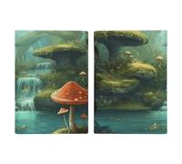 View of Fantasy River Mushroom Passport Holder, ID Card Protector Case Passport Holder with Slot Passports Travel Wallet Document Cover for Women And Men