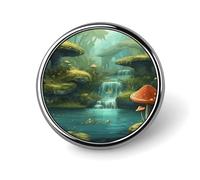 View of Fantasy River Mushroom Round Badge Cute Brooch Hats Jackets Decor Personalized Lapel Pin Clothing Jewelry Accessories for Wedding Party Gift