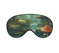 View of Fantasy River Mushroom Sleep Mask for Women Men Side Sleeper Eye Cover with Adjustable Strap Soft Breathable Blackout Mask Slip-Free Deep Sleeping Travel Essentials