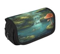 View of Fantasy River Pencil Case Organizer Large Capacity Cute Pen Pouch with 3 Compartment Office Stationery Large Pencil Bags with Zipper Fabric Pen Bag for Adults Portable Makeup Bag (Black)