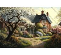 View of Garden and Orchard Surrounded by Blooming Flowers Colorful Artwork Unique Birthday Present Educational Gift Home Decor Puzzle Entertainment Toys Intellectual Game_1000pcs