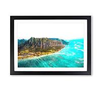View of Honolulu in Hawaii Painting Framed Print | A2 Black Framed Wall Art | Ready to Hang | Modern Historical Picture | Living Room Bedroom Lounge Office