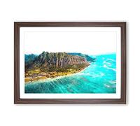 View of Honolulu in Hawaii Painting Framed Print | A2 Walnut Framed Wall Art | Ready to Hang | Modern Historical Picture | Living Room Bedroom Lounge Office