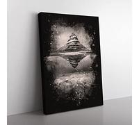 View Of Kirkjufell Mountain In Iceland Paint Splash Modern Canvas Wall Art Print Ready to Hang, Framed Picture for Living Room Bedroom Home Office Décor, 50x35 cm (20x14 Inch)