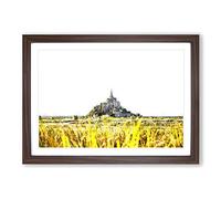 View of Le Mont-Saint-Michel in Normandy Painting Framed Print | A2 Walnut Framed Wall Art | Ready to Hang | Modern Historical Picture | Living Room Bedroom Lounge Office