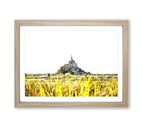 View Of Le Mont Saint Michel In Normandy Painting Modern Art Framed Print | A3 Oak Framed Wall Art | Ready to Hang | Modern Historical Picture | Living Room Bedroom Lounge Office
