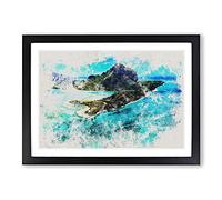 View of Mauritius Watercolour Framed Print | A2 Black Framed Wall Art | Ready to Hang | Modern Historical Picture | Living Room Bedroom Lounge Office