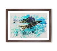 View of Mauritius Watercolour Framed Print | A2 Walnut Framed Wall Art | Ready to Hang | Modern Historical Picture | Living Room Bedroom Lounge Office