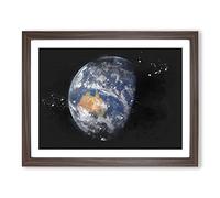 View Of Planet Earth Paint Splash Modern Art Framed Wall Art Print, Ready to Hang Picture for Living Room Bedroom Home Office Décor, Walnut A2 (64 x 46 cm)