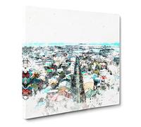 View of Reykjavik in Iceland Watercolour Canvas Print | Gallery Wrapped 30mm Frame Wall Art | 20x20 inches | Ready to Hang | Modern Picture | Living Room Bedroom Lounge Office