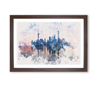 View of Shanghai in China Watercolour Framed Print | A2 Walnut Framed Wall Art | Ready to Hang | Modern Historical Picture | Living Room Bedroom Lounge Office