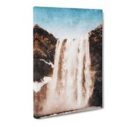 View Of Skogafoss Waterfall In Iceland Canvas Print | Gallery Wrapped 30mm Frame Wall Art | 24x16 inches | Ready to Hang | Modern Landscape Picture | Living Room Bedroom Lounge Office