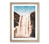 View of Skogafoss Waterfall in Iceland Painting Framed Print | A2 Oak Framed Wall Art | Ready to Hang | Modern Landscape Picture | Living Room Bedroom Lounge Office