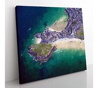 View of St Ives in Cornwall Modern Canvas Wall Art Print Ready to Hang, Framed Picture for Living Room Bedroom Home Office Décor, 35x35 cm (14x14 Inch)