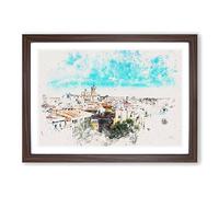 View of Tarragona in Spain Watercolour Framed Print | A2 Walnut Framed Wall Art | Ready to Hang | Modern Historical Picture | Living Room Bedroom Lounge Office