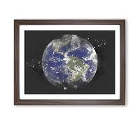 View Of The Americas Of Planet Earth Paint Splash Modern Art Framed Print | A3 Walnut Framed Wall Art | Ready to Hang | Modern Space Picture | Living Room Bedroom Lounge Office