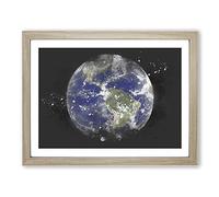 View Of The Americas Of Planet Earth Paint Splash Modern Art Framed Print | A4 Oak Framed Wall Art | Ready to Hang | Modern Space Picture | Living Room Bedroom Lounge Office
